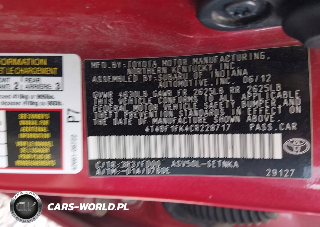 2012 Toyota Camry Le VIN:4T4BF1FK4CR228717 - 9