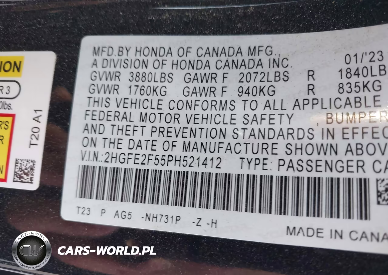 2023 Honda Civic Sport VIN:2HGFE2F55PH521412 - 9
