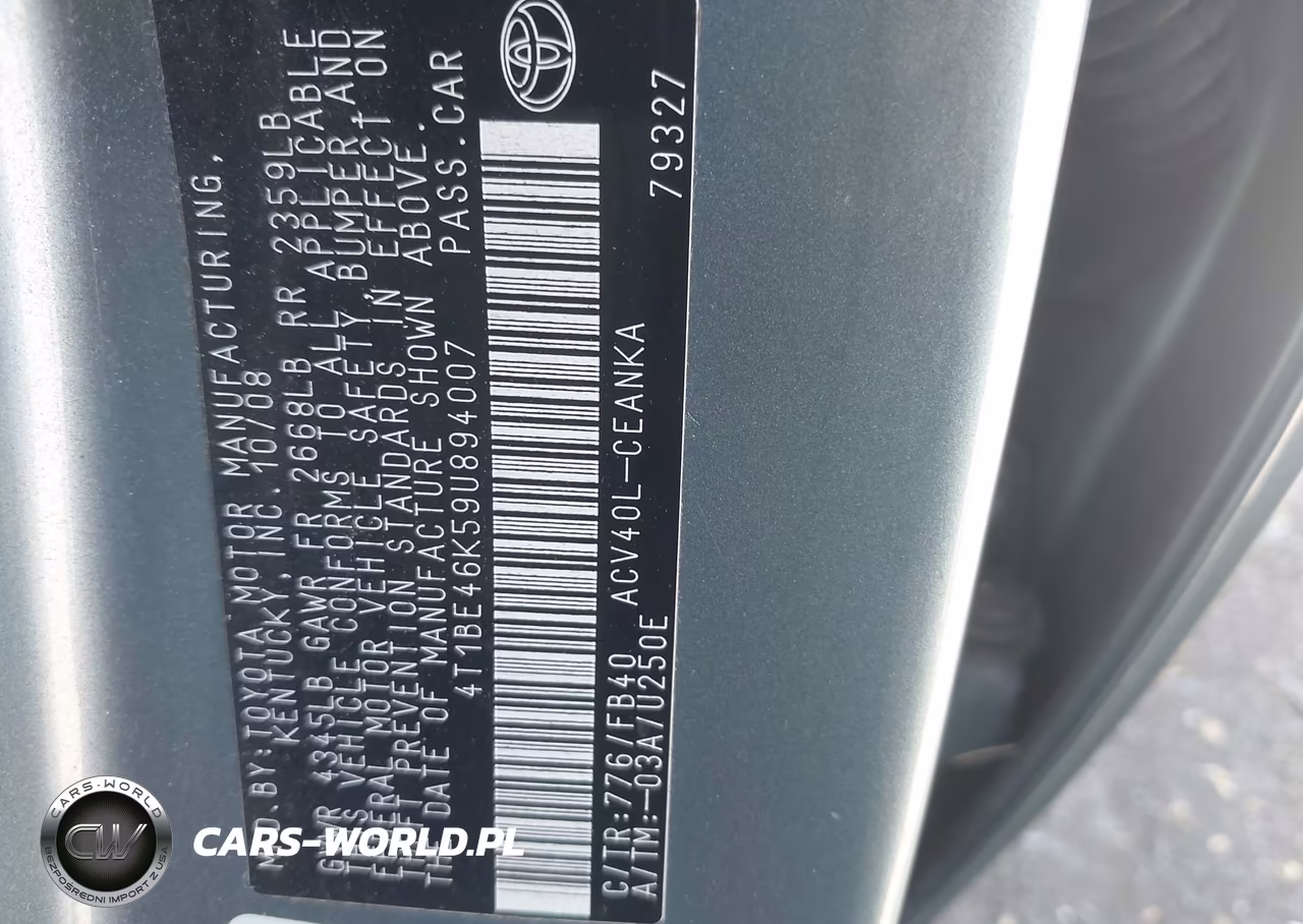 2009 Toyota Camry Le VIN:4T1BE46K59U894007 - 9