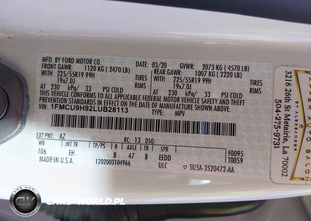 2020 Ford Escape Sel VIN:1FMCU9H92LUB28113 - 9