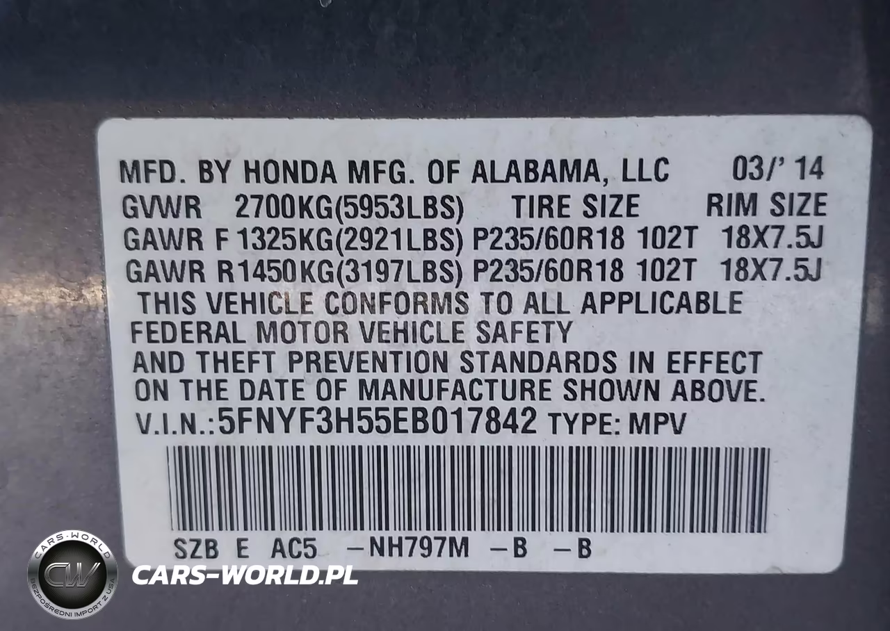 2014 Honda Pilot Ex-L VIN:5FNYF3H55EB017842 - 9