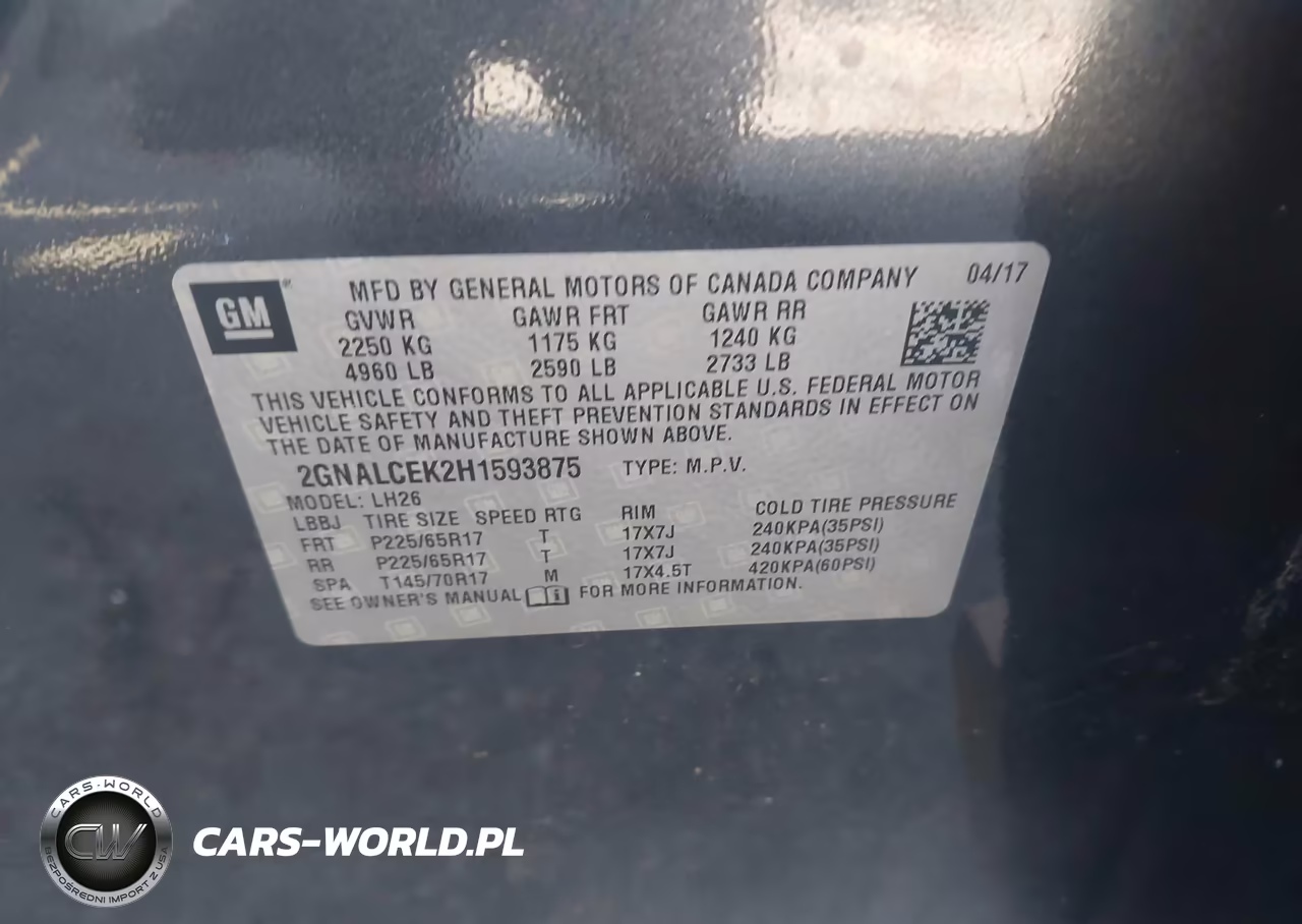 2017 Chevrolet Equinox Lt VIN:2GNALCEK2H1593875 - 9