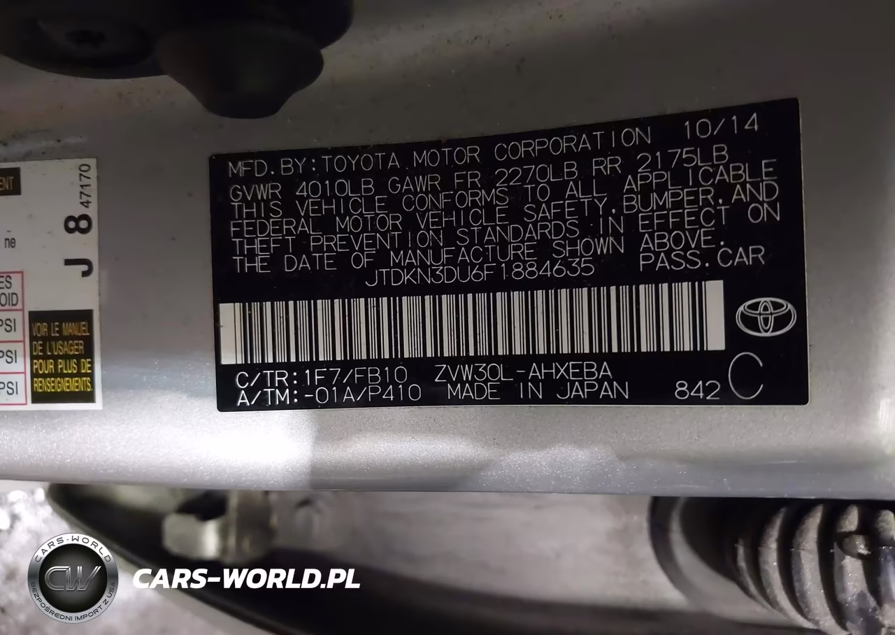 2015 Toyota Prius Two VIN:JTDKN3DU6F1884635 - 9