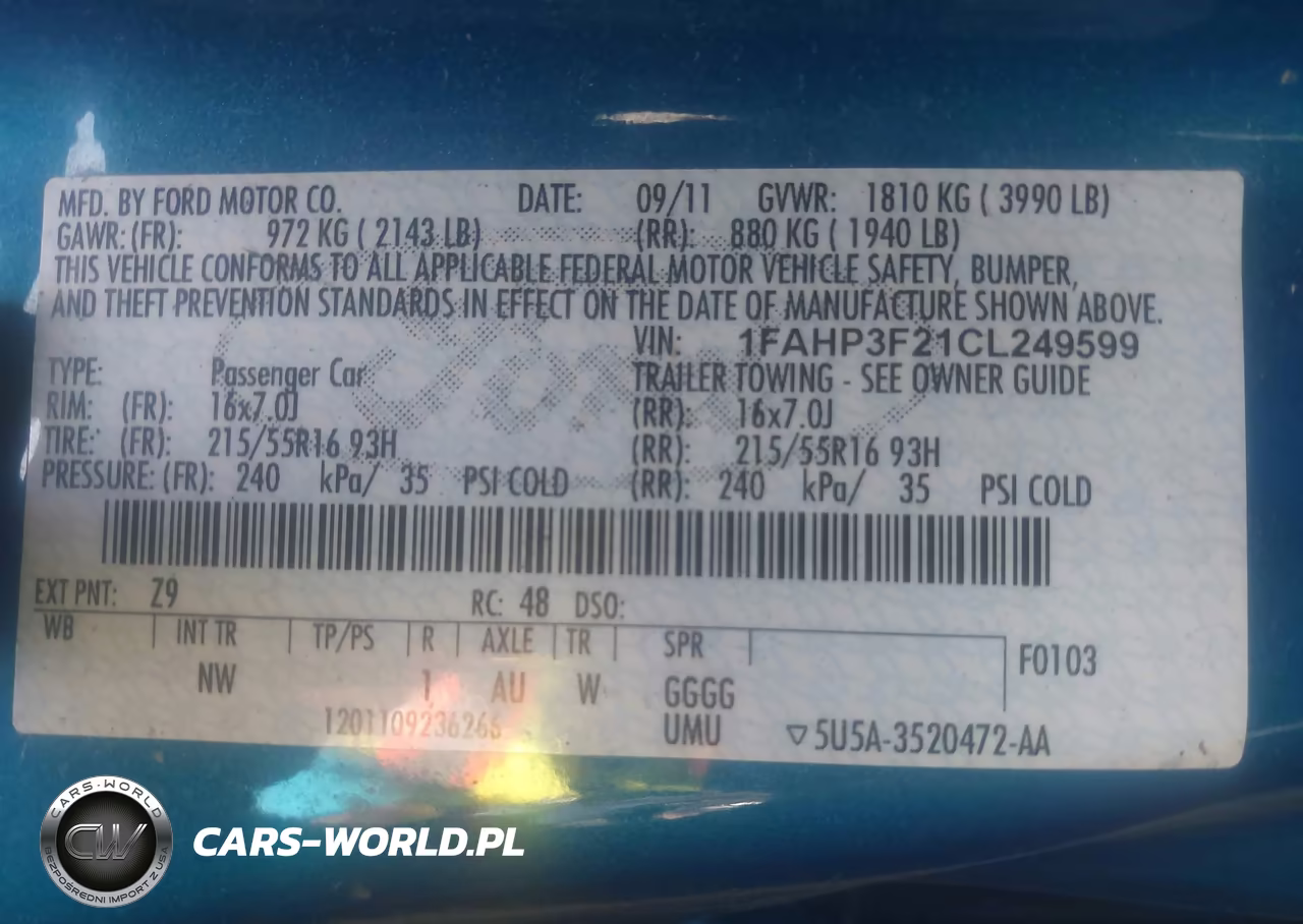 2012 Ford Focus Se VIN:1FAHP3F21CL249599 - 9