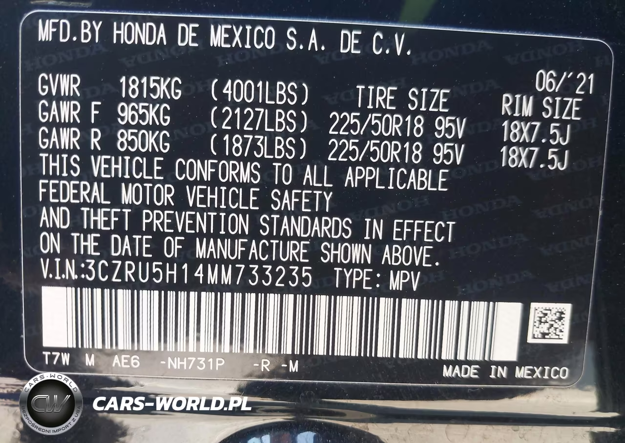 2021 Honda Hr-V 2Wd Sport VIN:3CZRU5H14MM733235 - 9