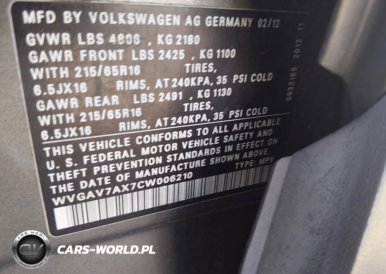 2012 Volkswagen Tiguan Le VIN:WVGAV7AX7CW006210 - 9