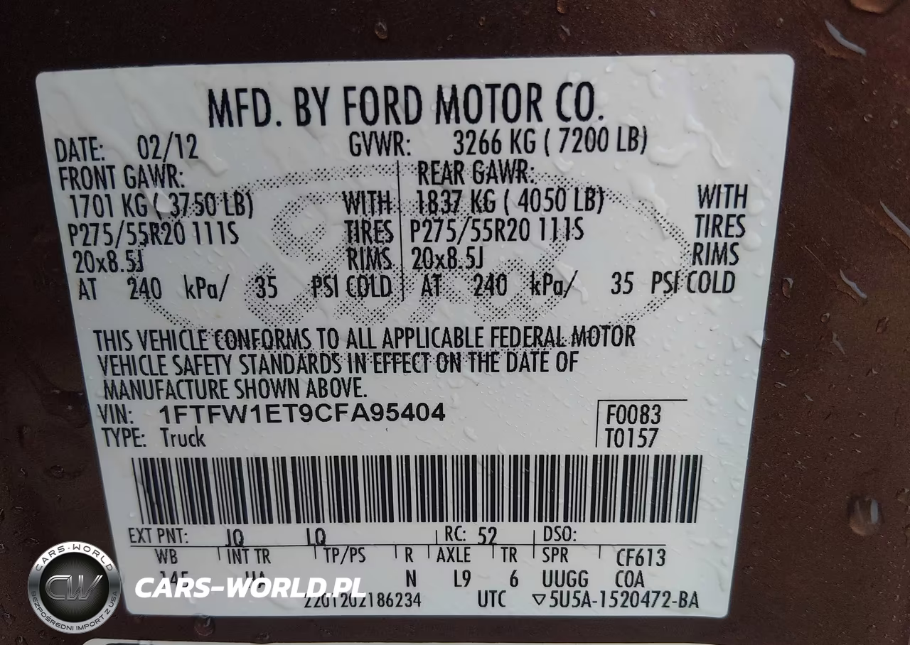 2012 Ford F-150 Lariat VIN:1FTFW1ET9CFA95404 - 9