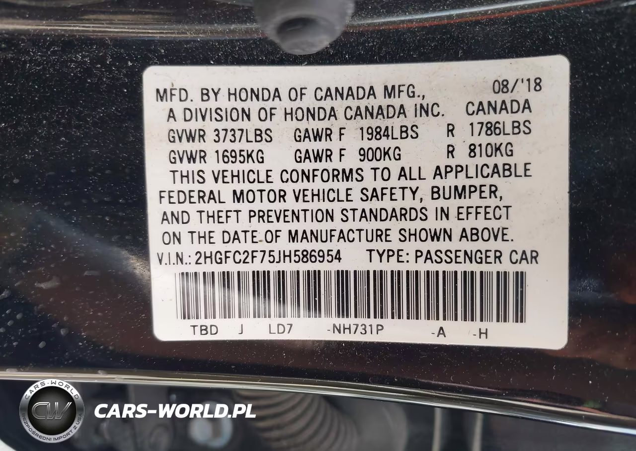 2018 Honda Civic Ex VIN:2HGFC2F75JH586954 - 9