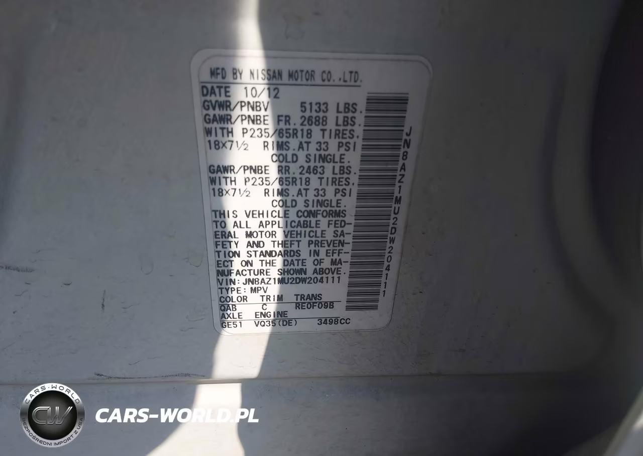 2013 Nissan Murano Sv VIN:JN8AZ1MU2DW204111 - 9