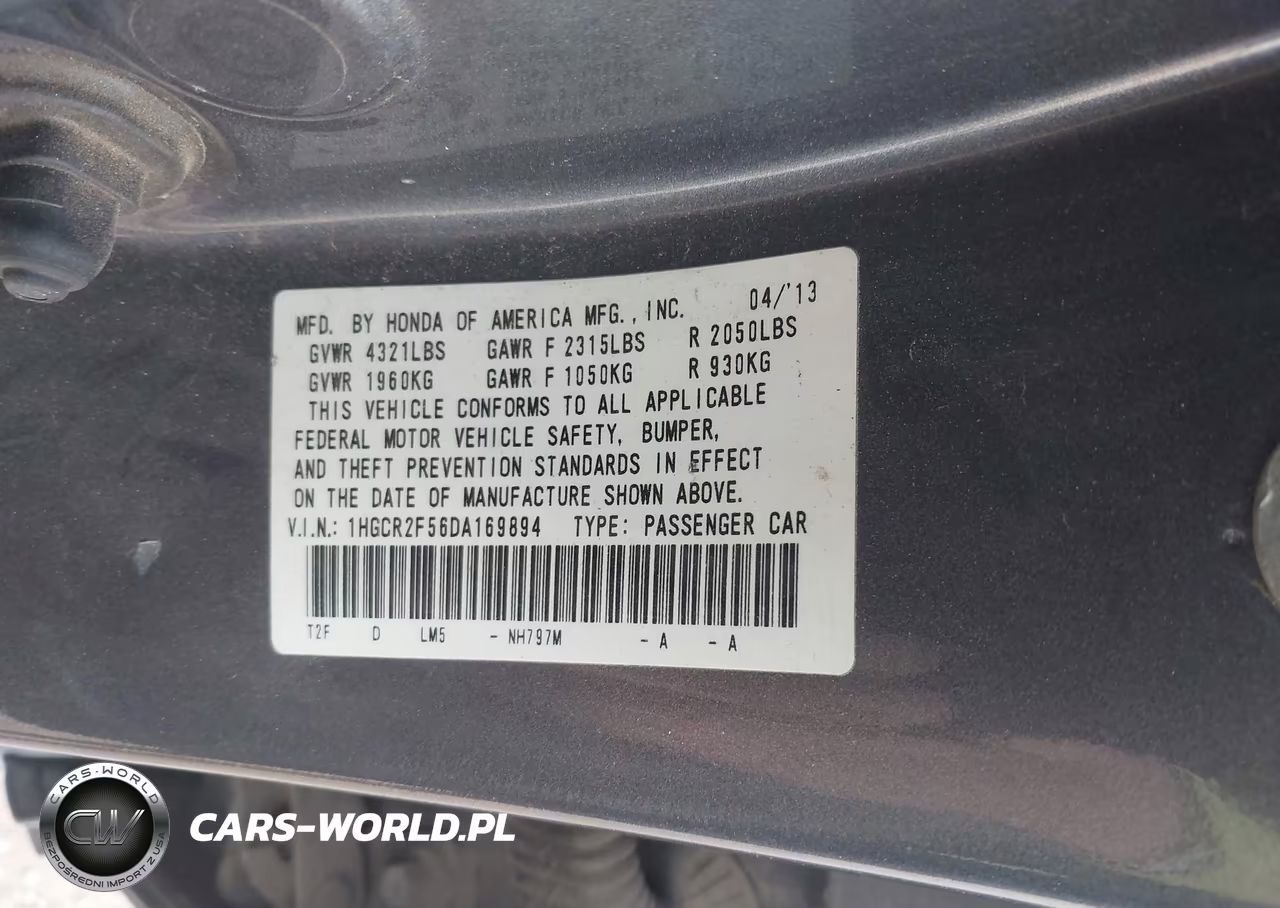 2013 Honda Accord Sport VIN:1HGCR2F56DA169894 - 9