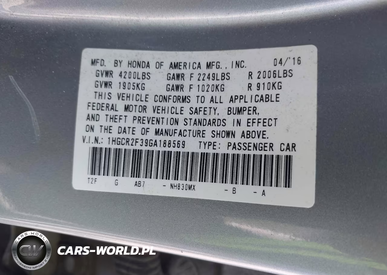 2016 Honda Accord Lx VIN:1HGCR2F39GA188569 - 9