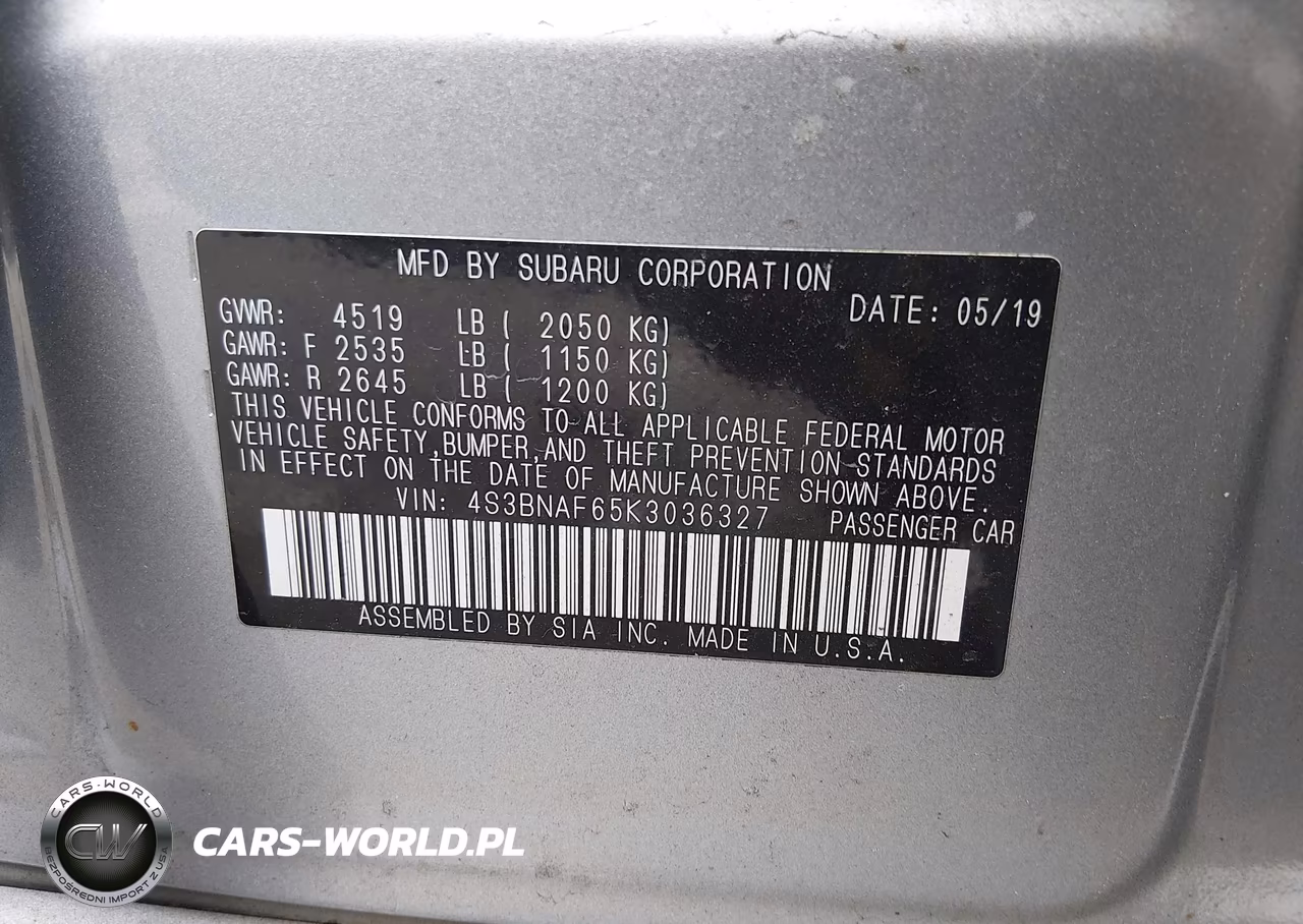 2019 Subaru Legacy 2.5I Premium VIN:4S3BNAF65K3036327 - 9