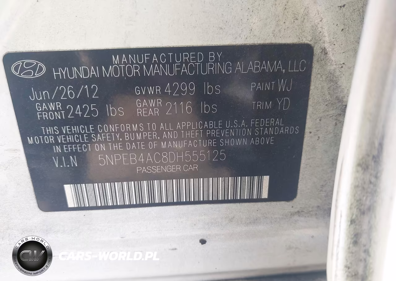 2013 Hyundai Sonata Gls VIN:5NPEB4AC8DH555125 - 9