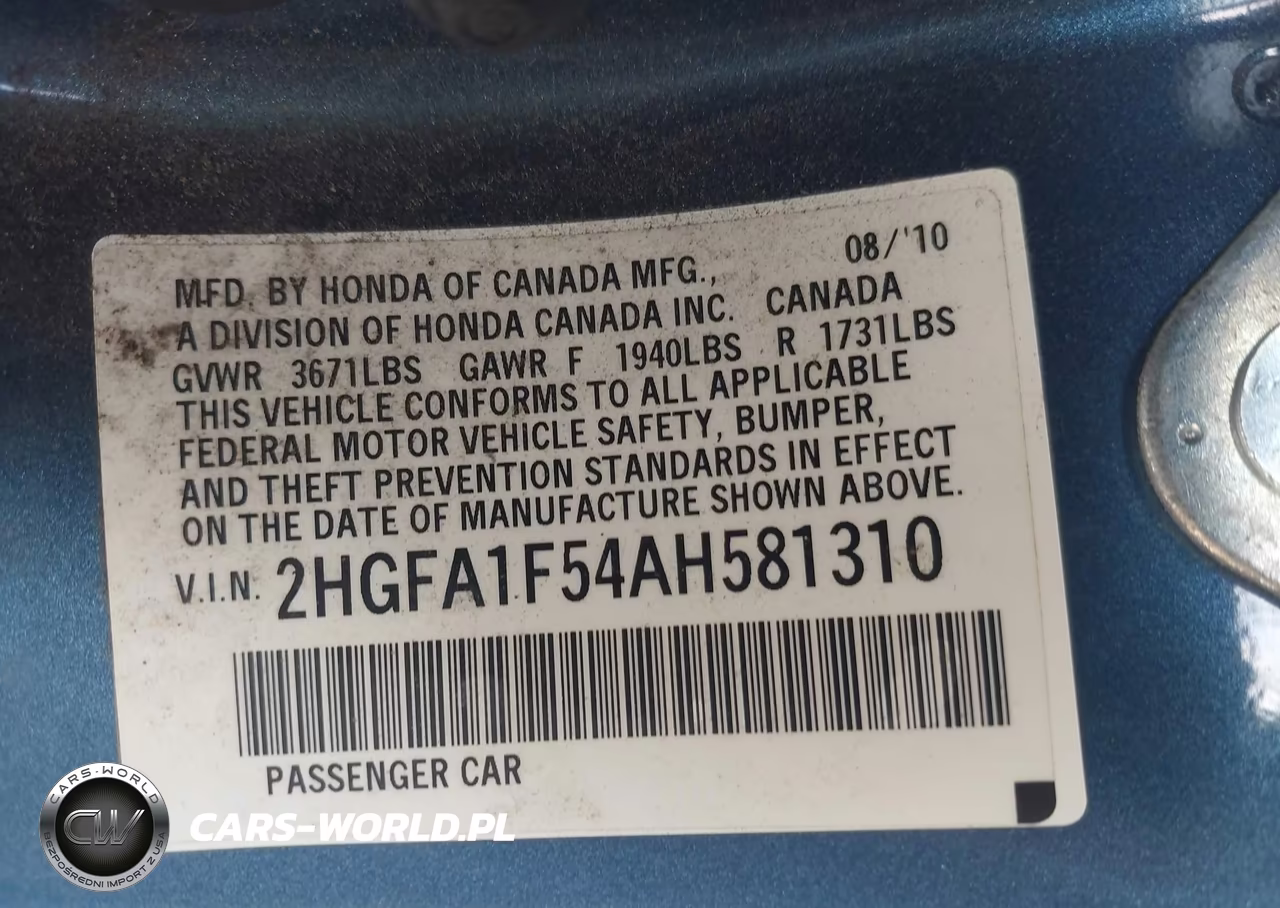 2010 Honda Civic Lx VIN:2HGFA1F54AH581310 - 9