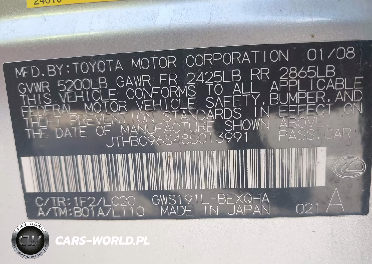 2008 Lexus Gs 450H VIN:JTHBC96S485013991 - 9