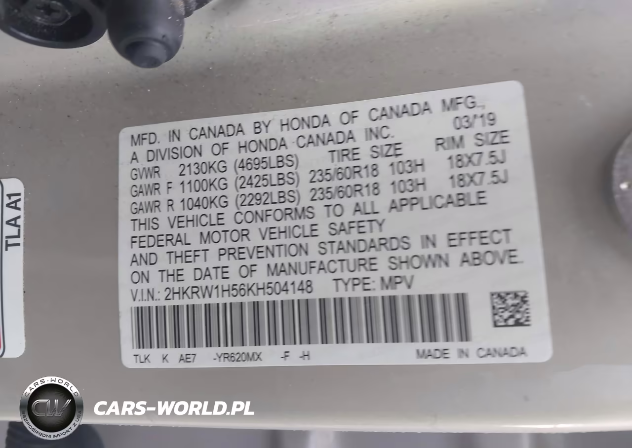 2019 Honda Cr-V Ex VIN:2HKRW1H56KH504148 - 9