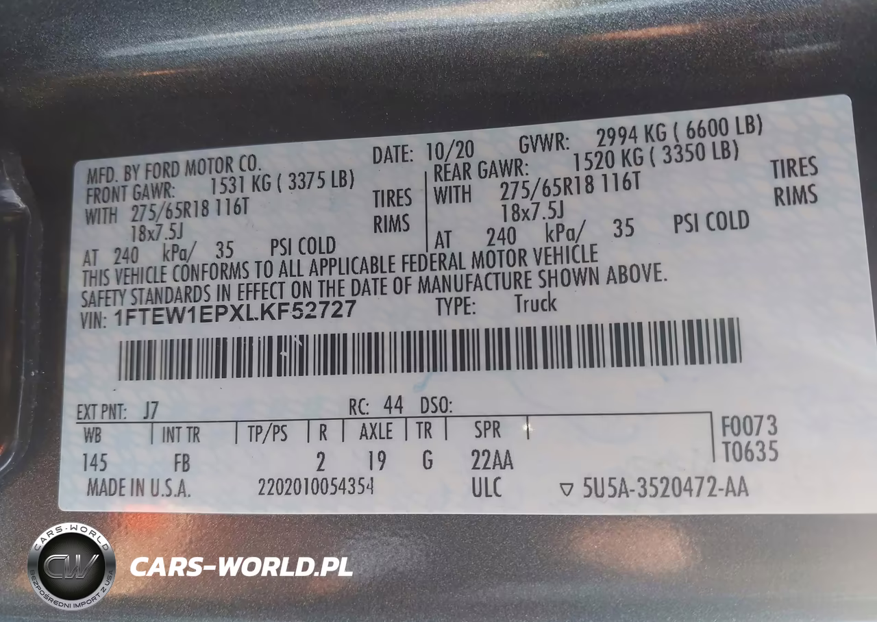 2020 Ford F-150 Xlt VIN:1FTEW1EPXLKF52727 - 9