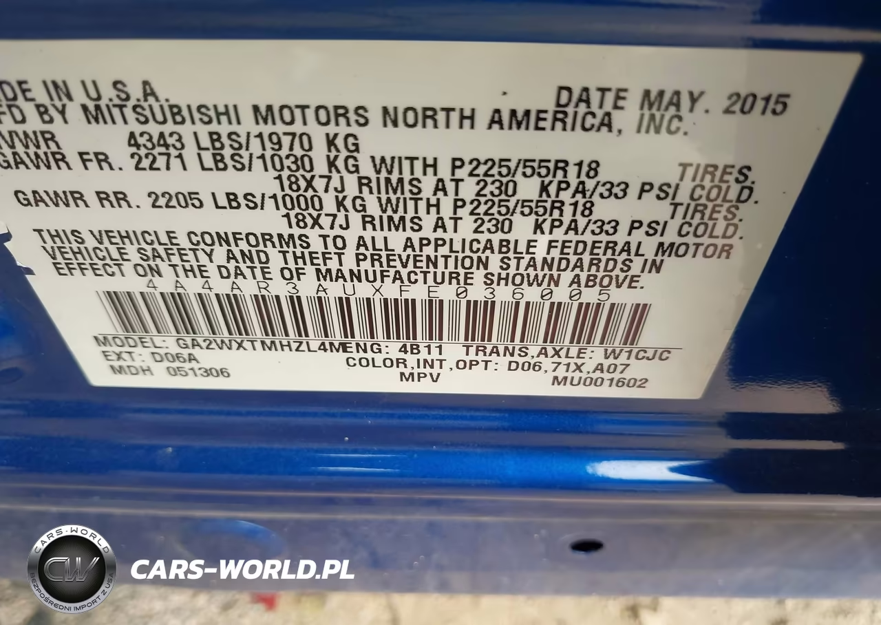 2015 Mitsubishi Outlander Sport Es VIN:4A4AR3AUXFE036005 - 9