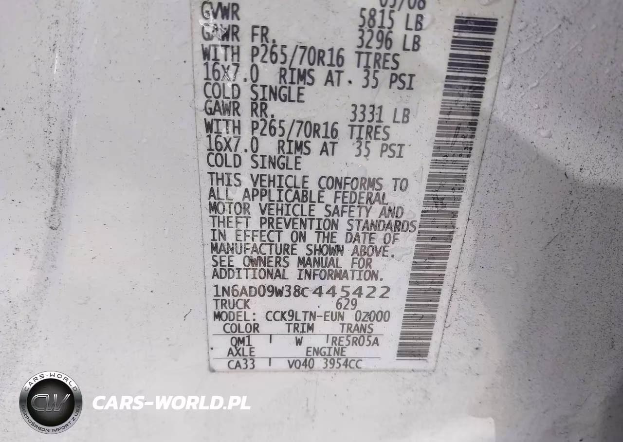 2008 Nissan Frontier Se VIN:1N6AD09W38C445422 - 9