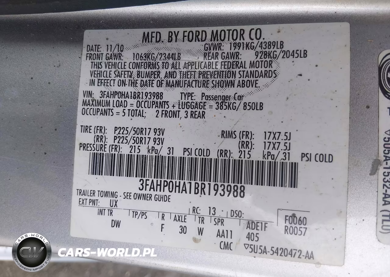 2011 Ford Fusion Se VIN:3FAHP0HA1BR193988 - 9