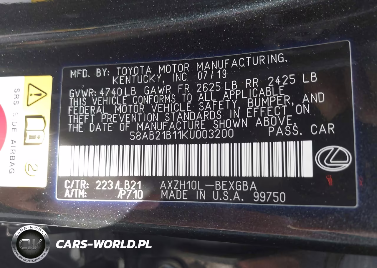 2019 Lexus Es 300H Luxury VIN:58AB21B11KU003200 - 9