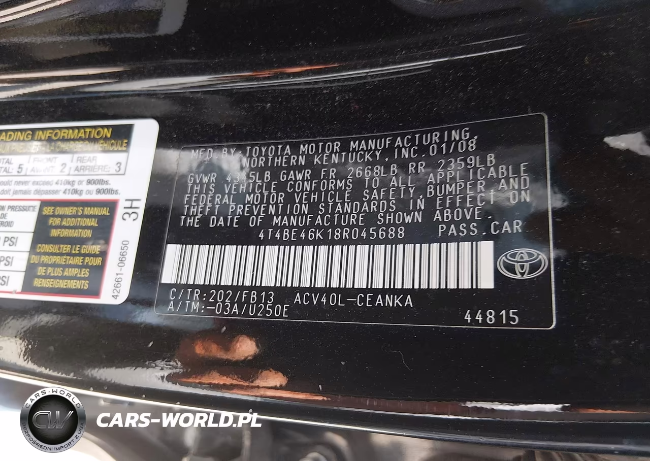 2008 Toyota Camry Le VIN:4T4BE46K18R045688 - 9