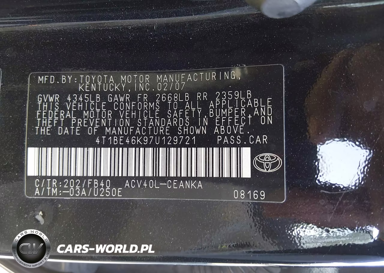 2007 Toyota Camry Le VIN:4T1BE46K97U129721 - 9