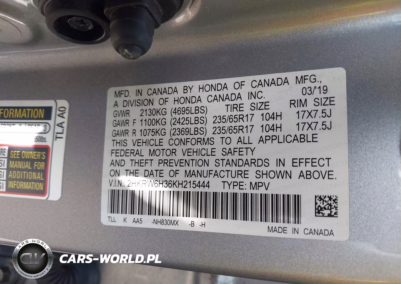 2019 Honda Cr-V Lx VIN:2HKRW6H36KH215444 - 9