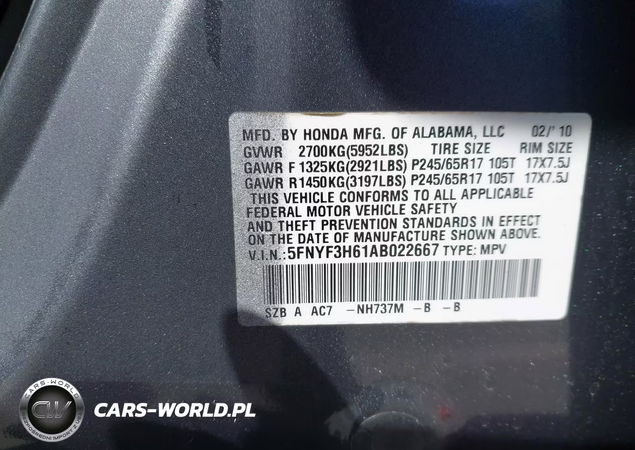 2010 Honda Pilot Ex-L VIN:5FNYF3H61AB022667 - 9