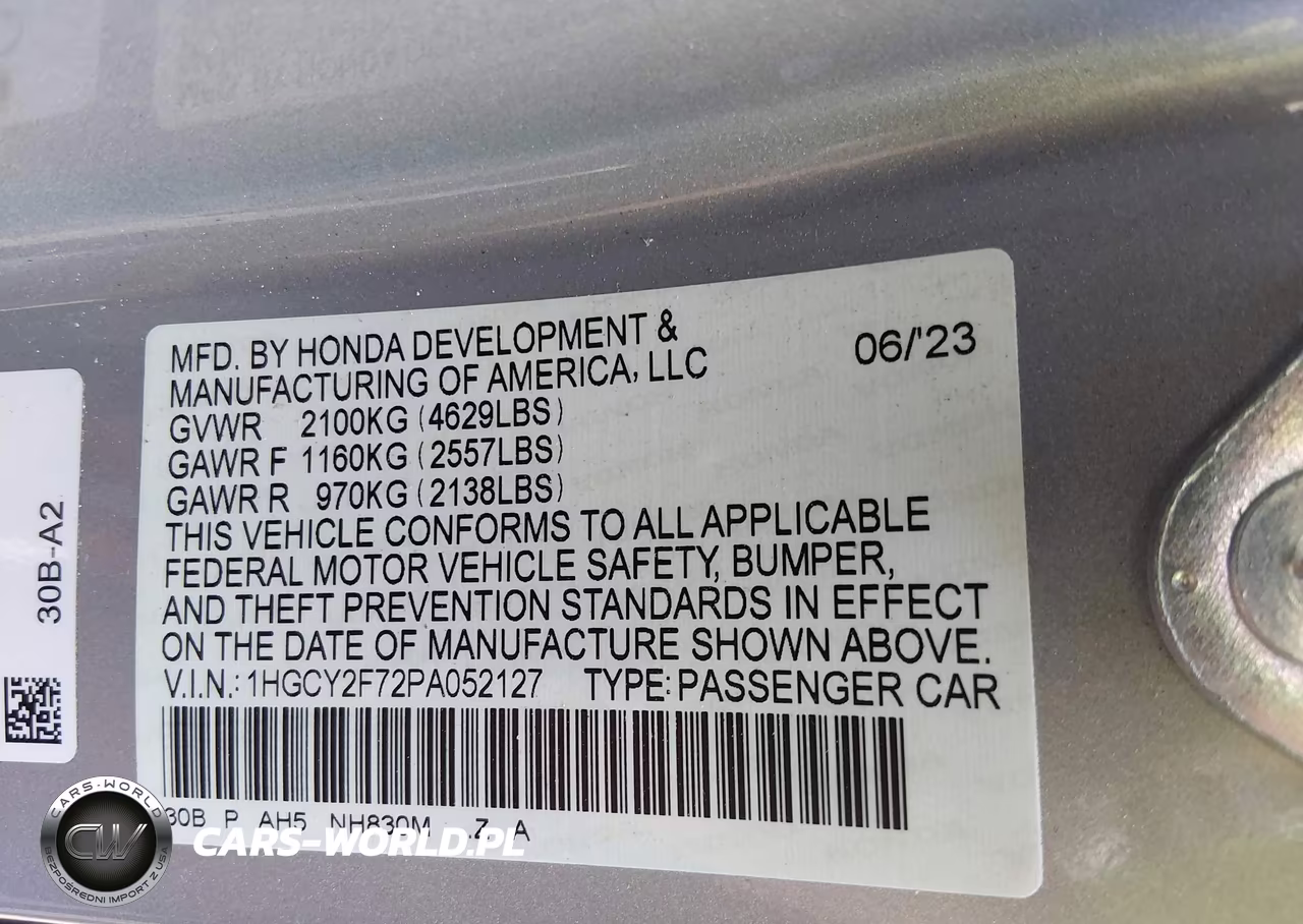 2023 Honda Accord Hybrid Sport-L VIN:1HGCY2F72PA052127 - 9