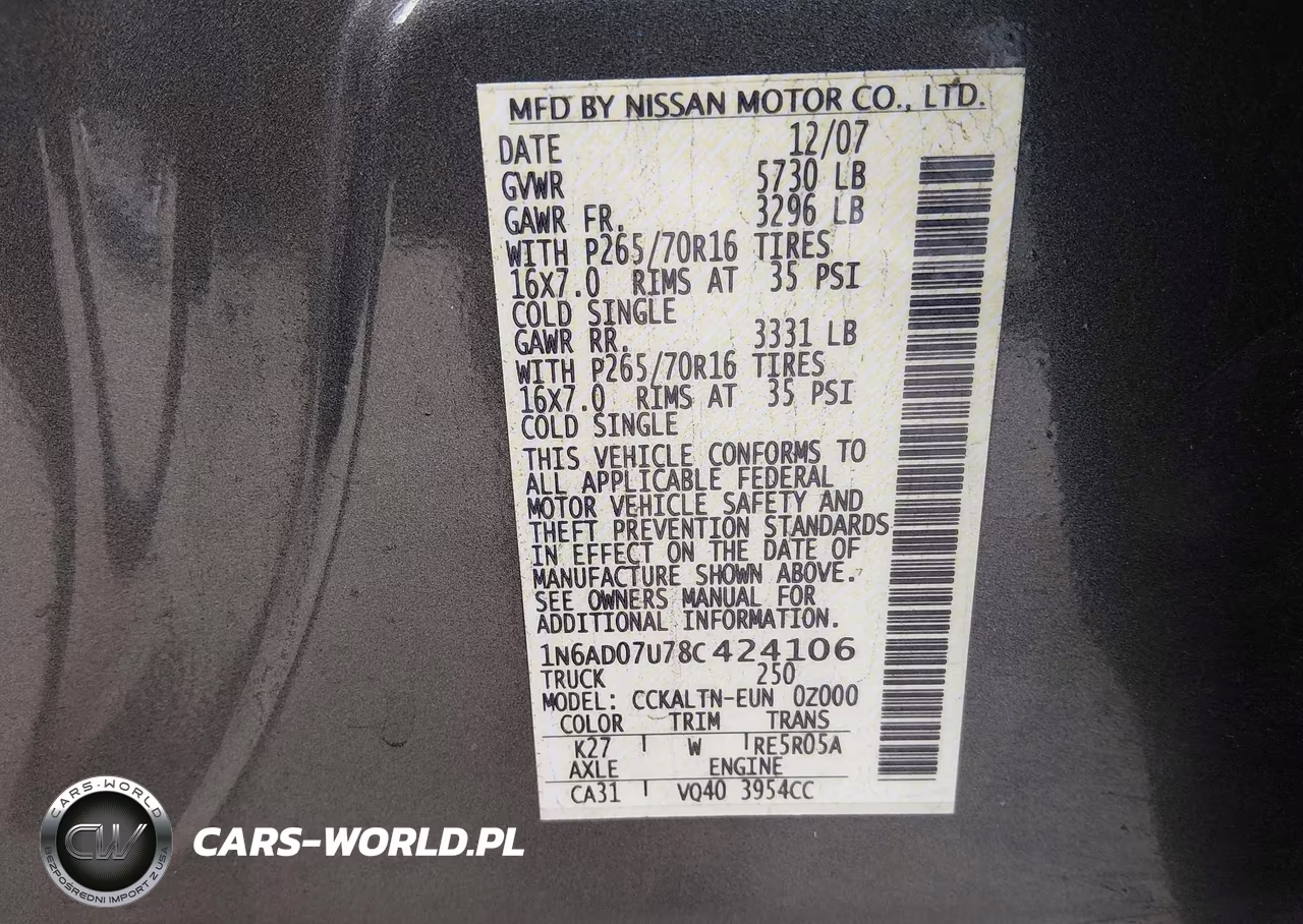 2008 Nissan Frontier Se VIN:1N6AD07U78C424106 - 9