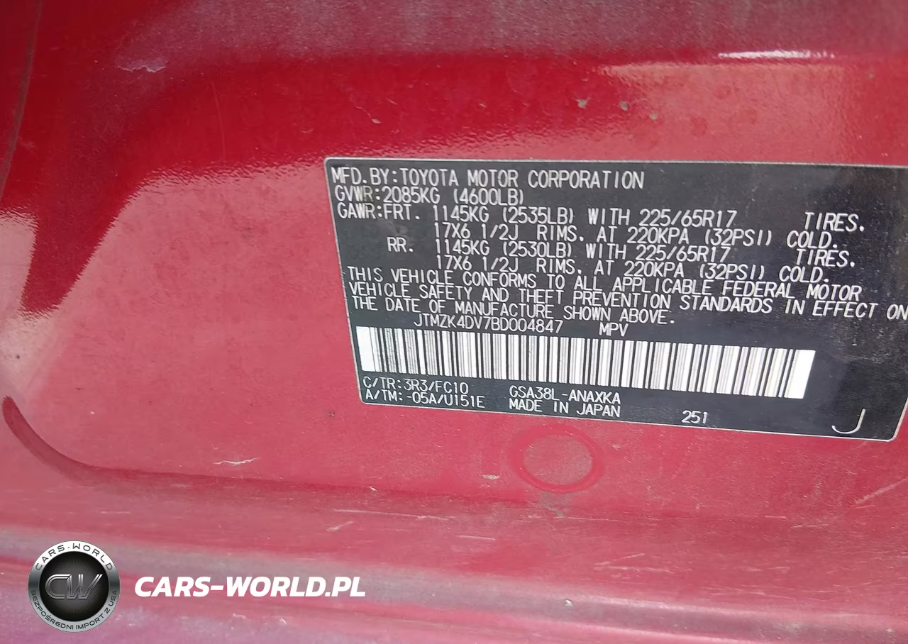 2011 Toyota Rav4 Base V6 VIN:JTMZK4DV7BD004847 - 9