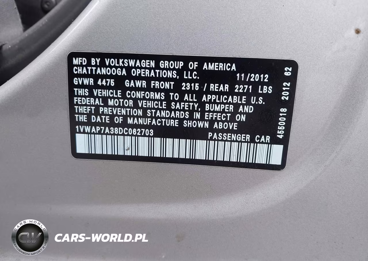 2013 Volkswagen Passat 2.5L S VIN:1VWAP7A38DC062703 - 9