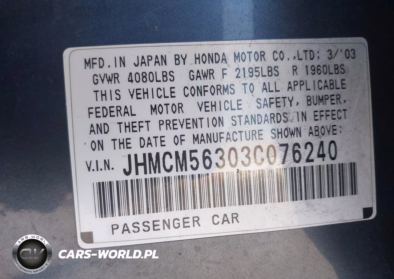 2003 Honda Accord 2.4 Lx VIN:JHMCM56303C076240 - 9
