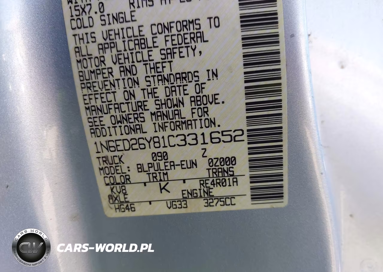 2001 Nissan Frontier Xe-V6 VIN:1N6ED26Y81C331652 - 9