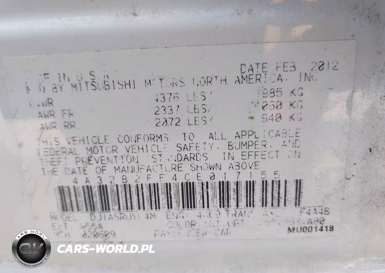 2012 Mitsubishi Galant Fe VIN:4A32B2FF4CE017155 - 9