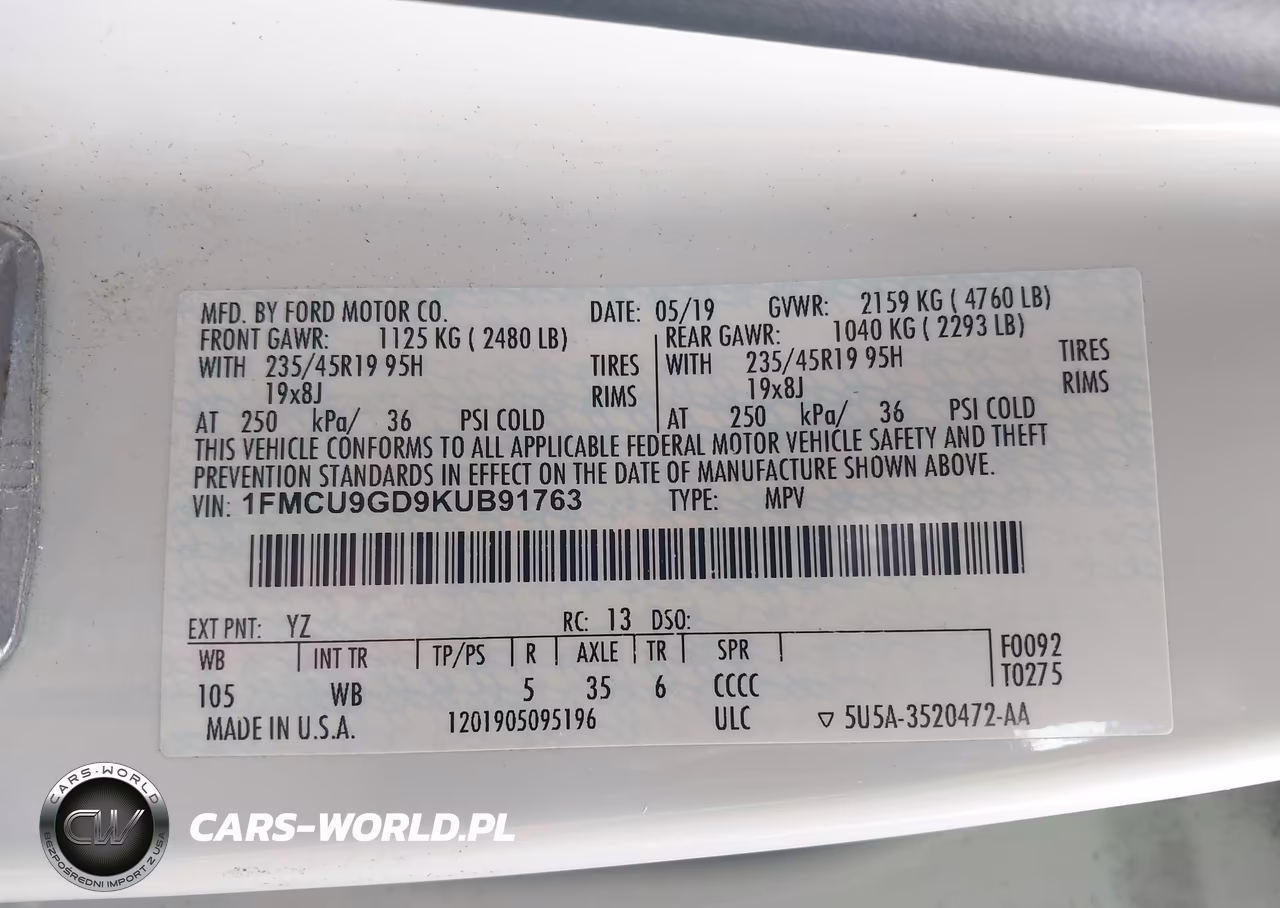 2019 Ford Escape Se VIN:1FMCU9GD9KUB91763 - 9