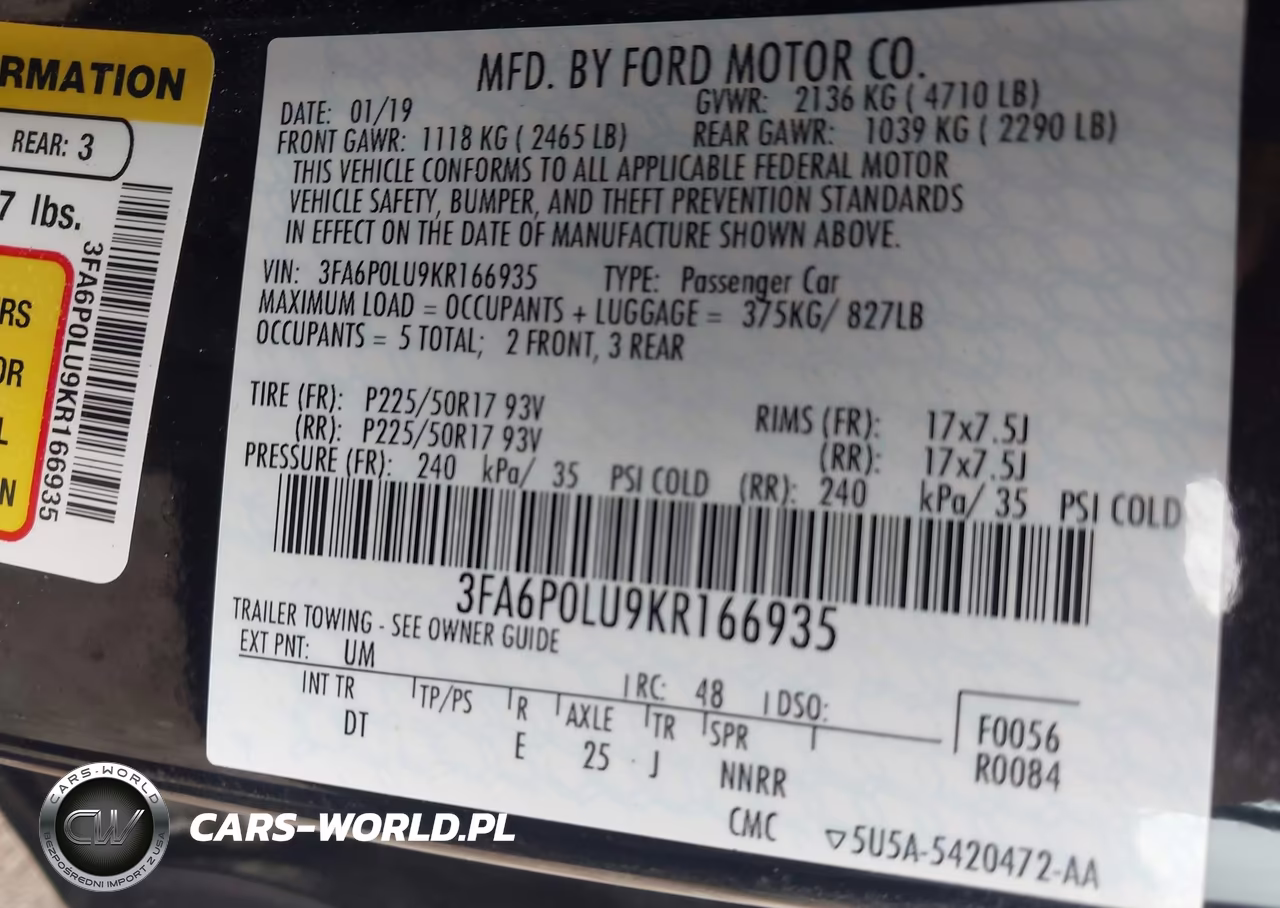 2019 Ford Fusion Hybrid Se VIN:3FA6P0LU9KR166935 - 9