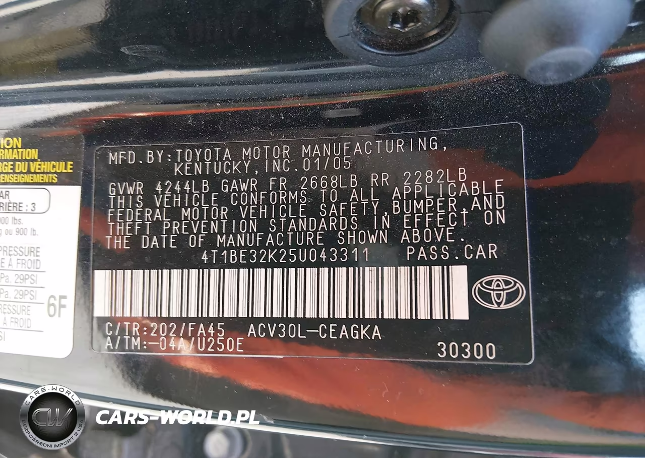 2005 Toyota Camry Xle VIN:4T1BE32K25U043311 - 9