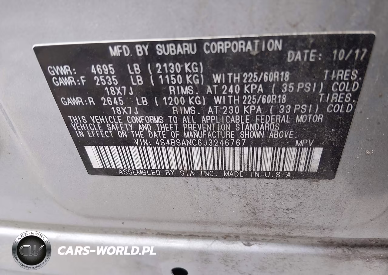 2018 Subaru Outback 2.5I Limited VIN:4S4BSANC6J3246767 - 9