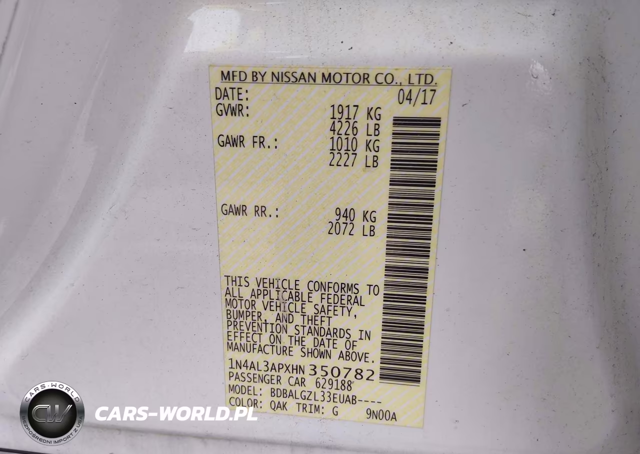 2017 Nissan Altima 2.5 S VIN:1N4AL3APXHN350782 - 9