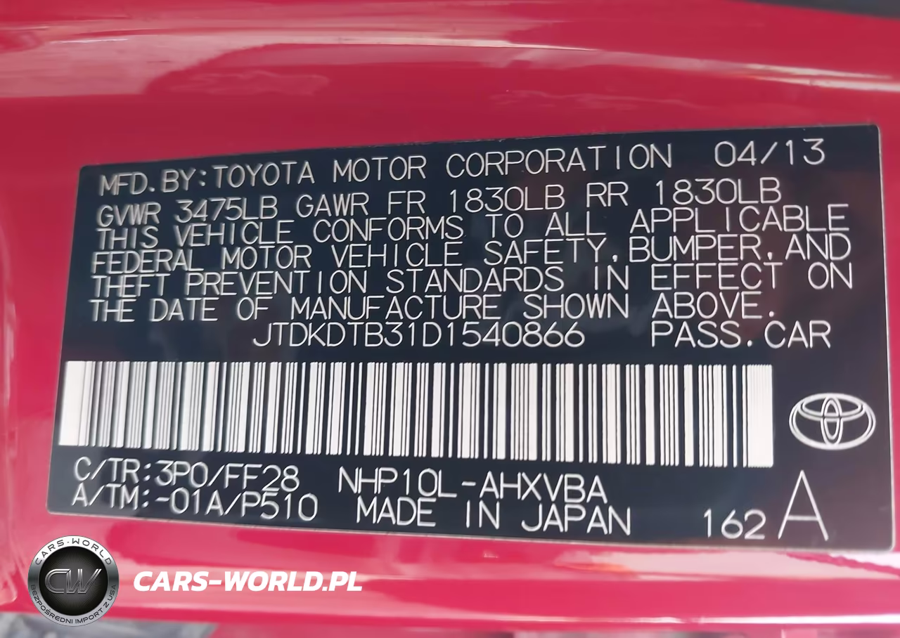 2013 Toyota Prius C Two VIN:JTDKDTB31D1540866 - 9