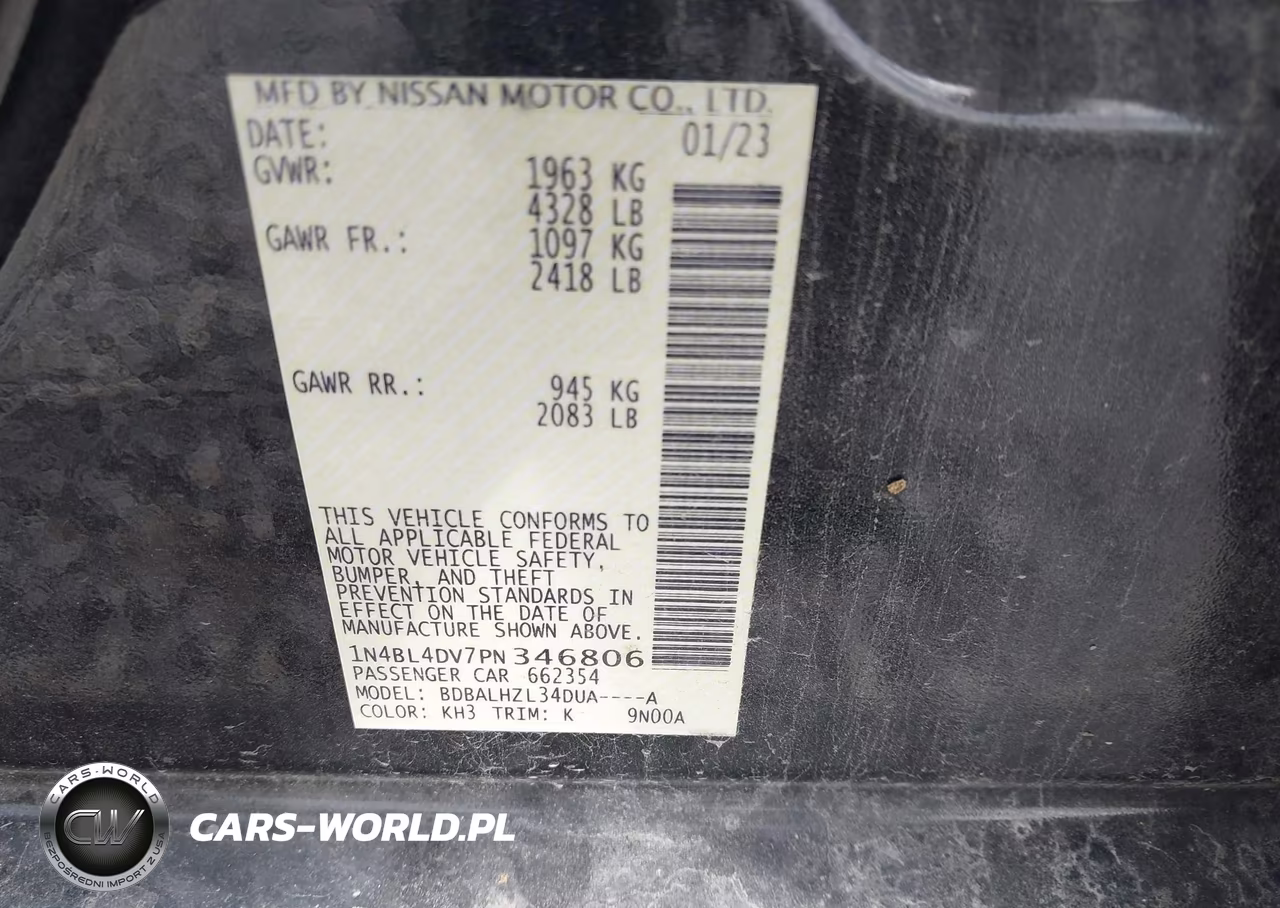 2023 Nissan Altima Sv Fwd VIN:1N4BL4DV7PN346806 - 9