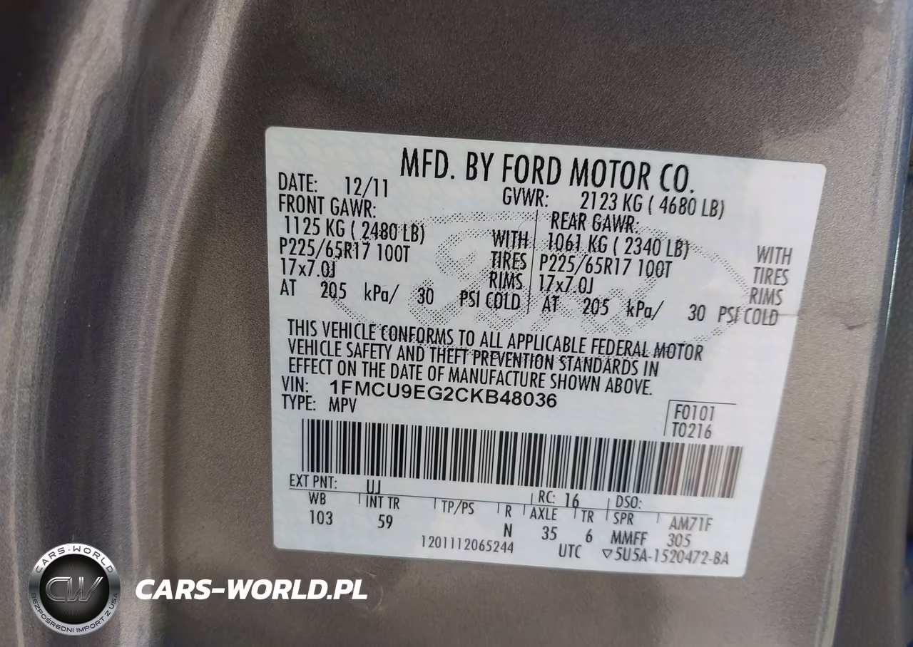 2012 Ford Escape Limited VIN:1FMCU9EG2CKB48036 - 9