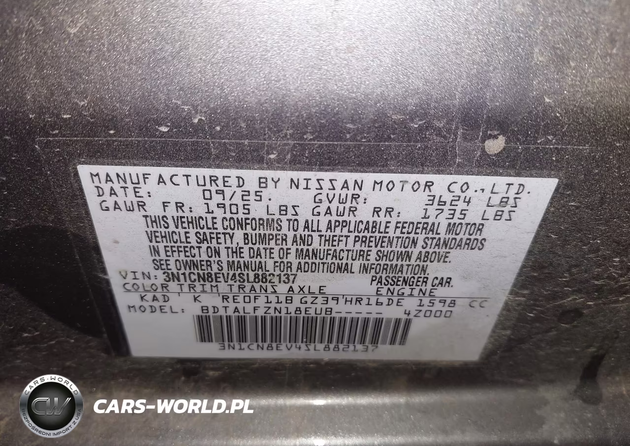 2025 Nissan Versa 1.6 Sv VIN:3N1CN8EV4SL882137 - 9
