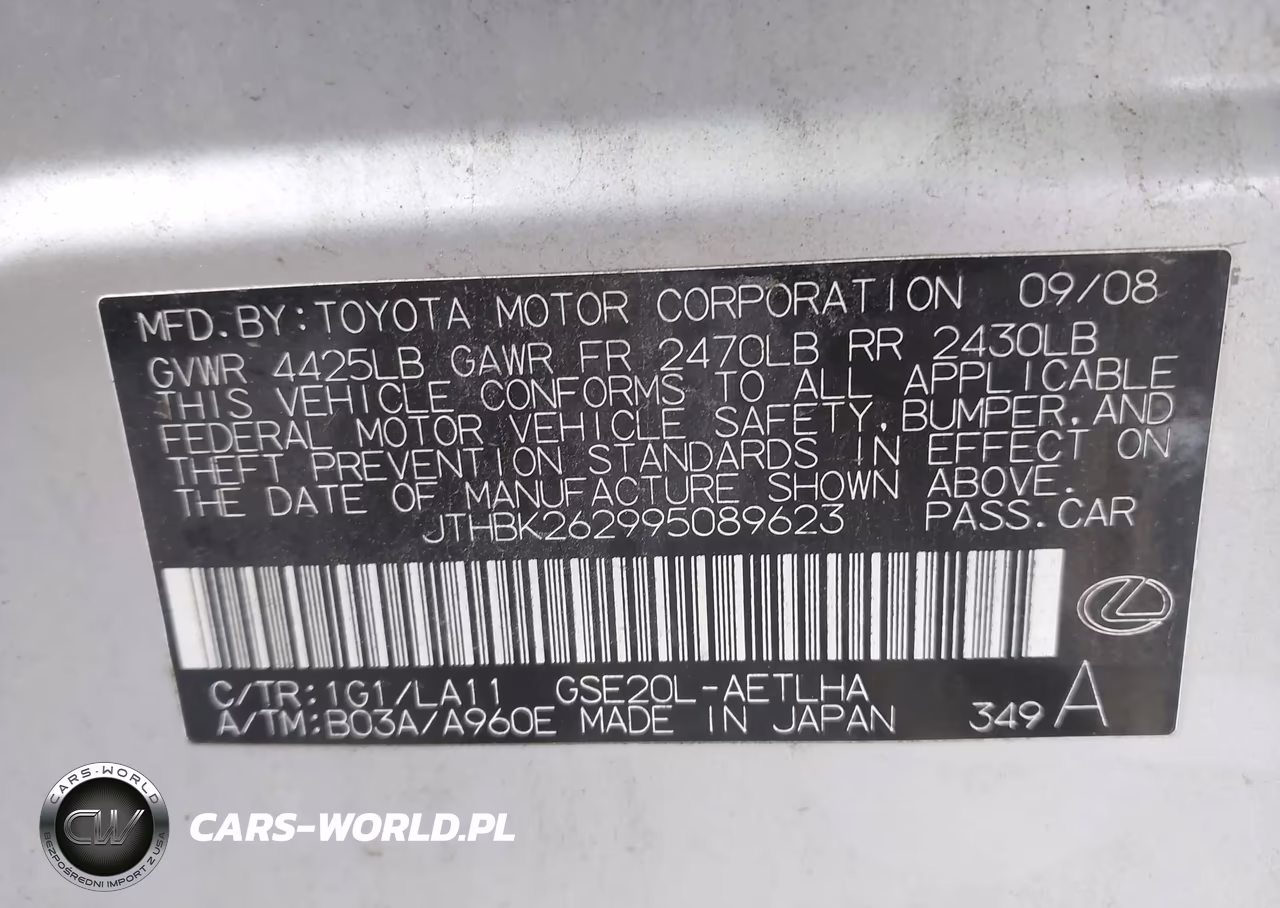 2009 Lexus Is 250 VIN:JTHBK262995089623 - 9