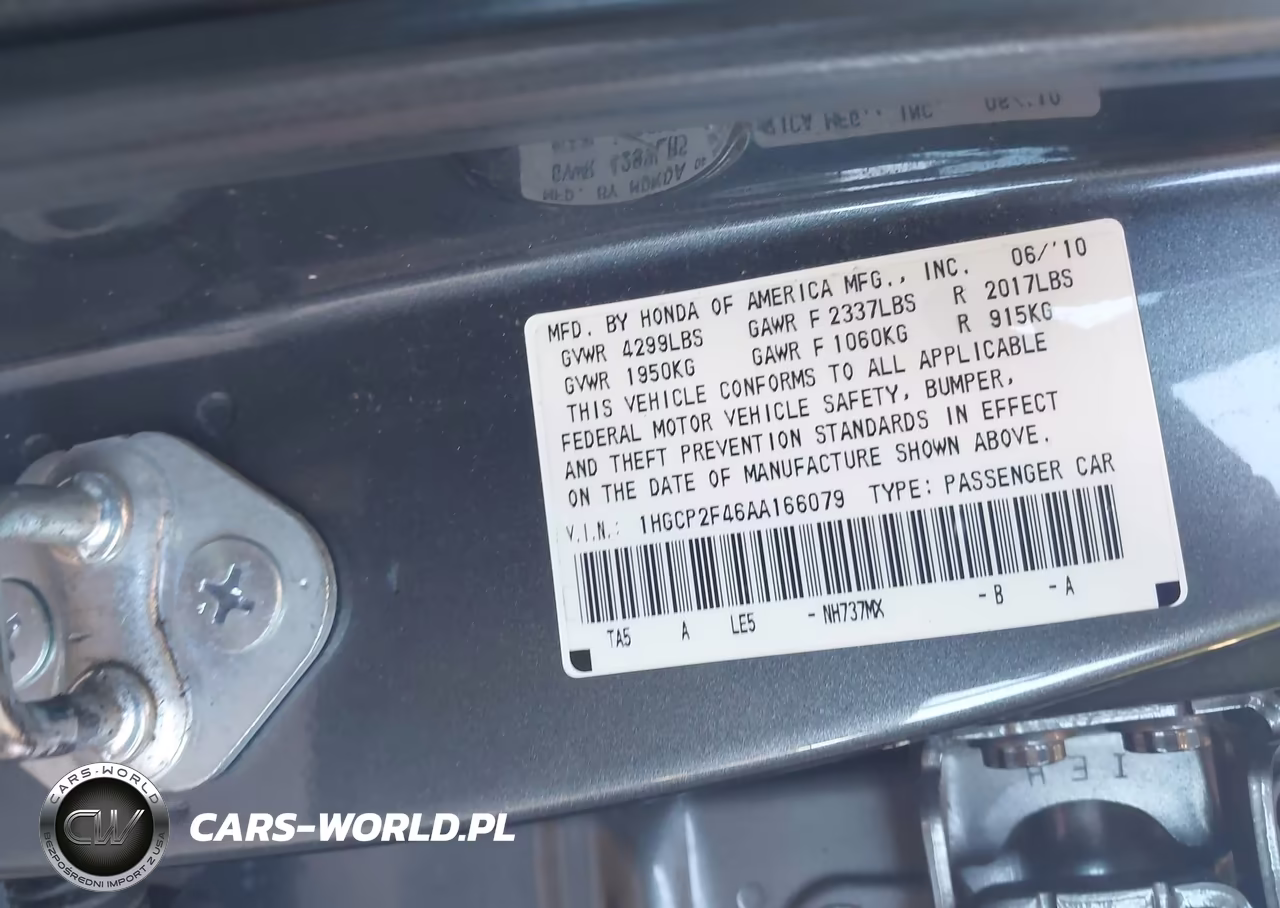 2010 Honda Accord 2.4 Lx-P VIN:1HGCP2F46AA166079 - 9