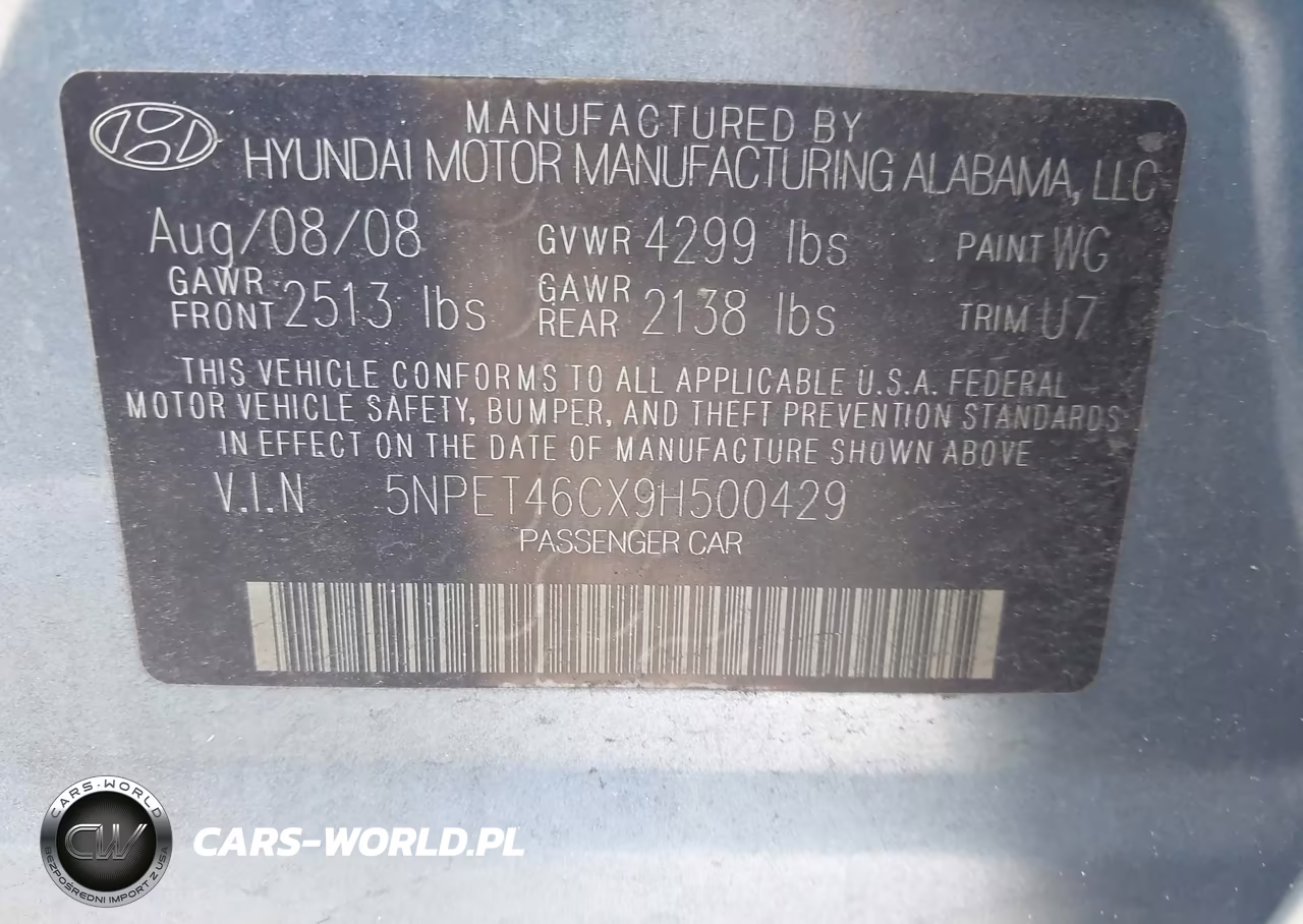 2009 Hyundai Sonata Gls VIN:5NPET46CX9H500429 - 9