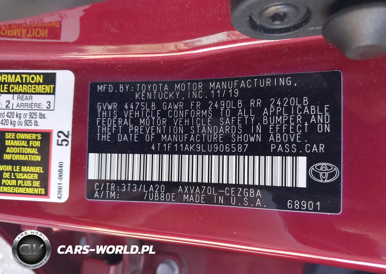 2020 TOYOTA CAMRY XLE VIN:4T1F11AK9LU906587 - 9