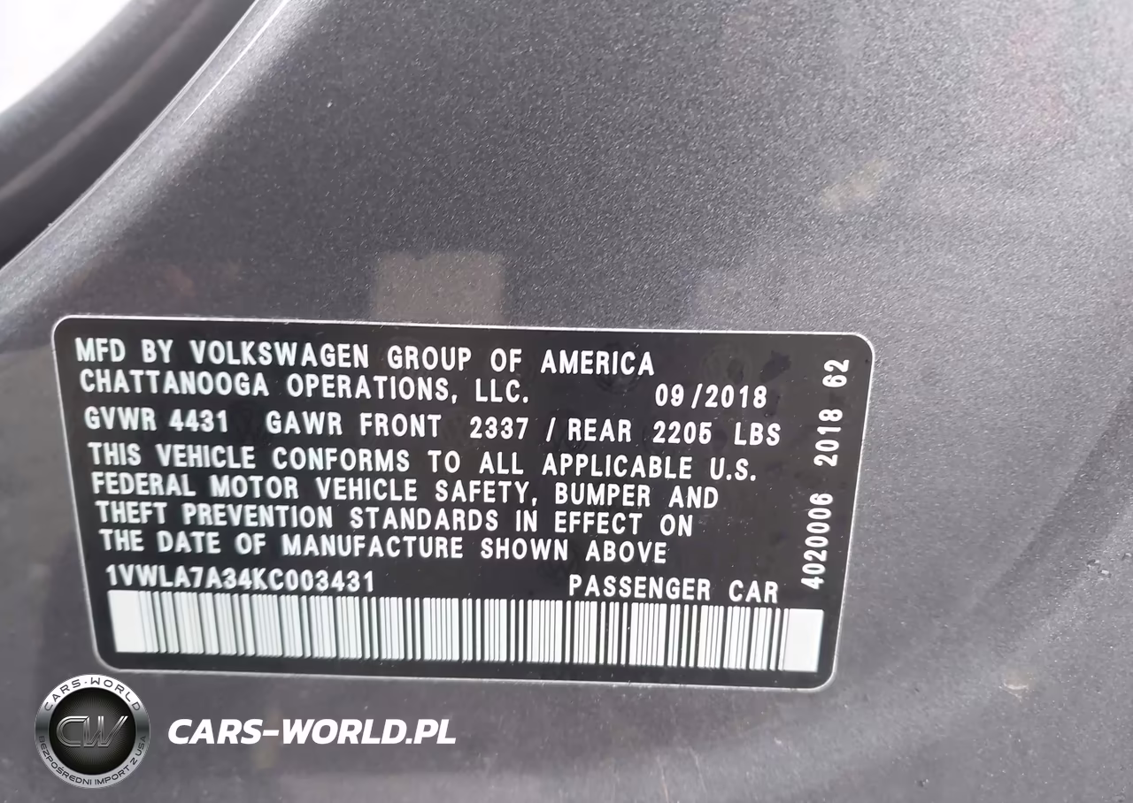 2019 Volkswagen Passat 2.0T Wolfsburg Edition VIN:1VWLA7A34KC003431 - 9